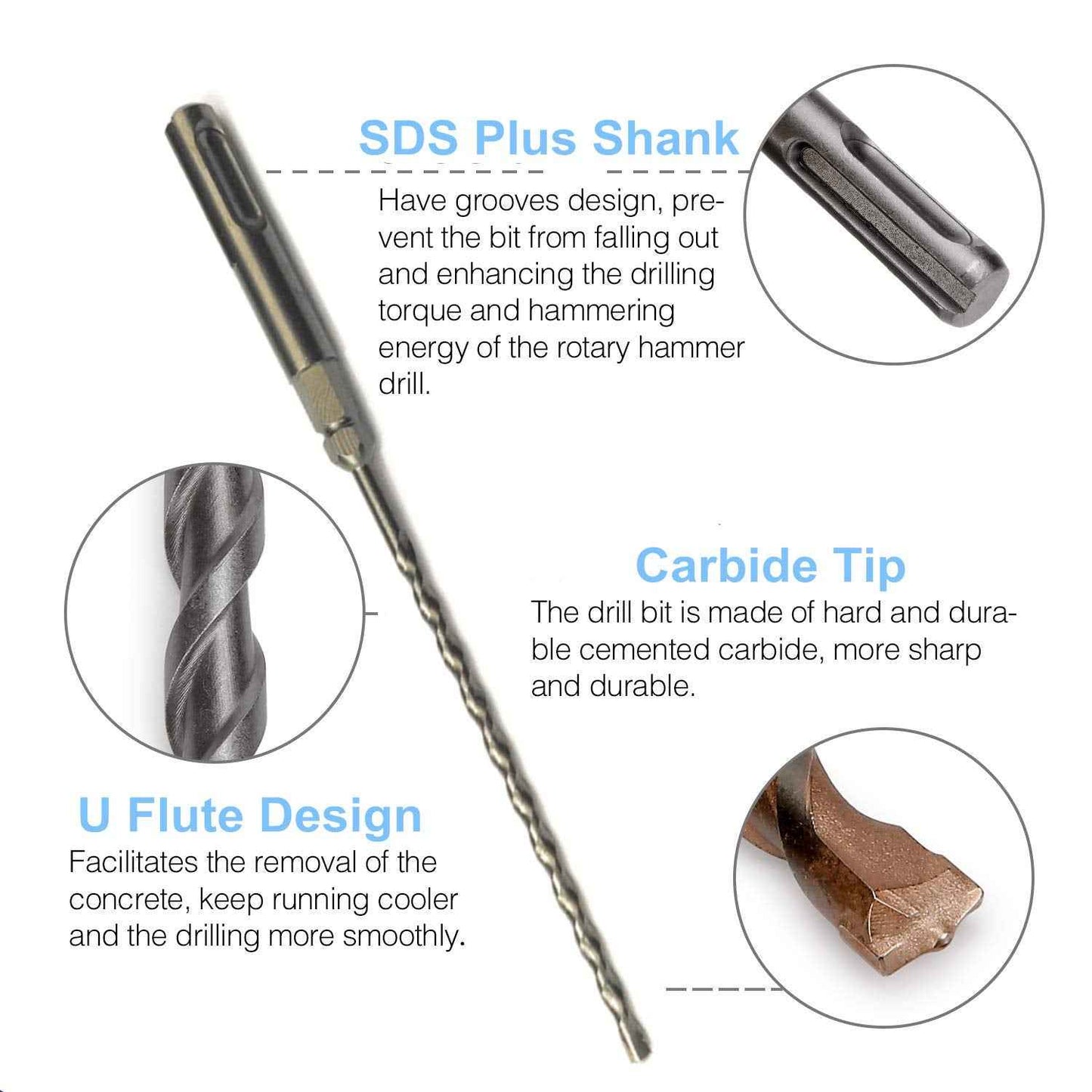 3/16X7 SDS-Plus Rotary Hammer Drill Bit– Tungsten Carbide