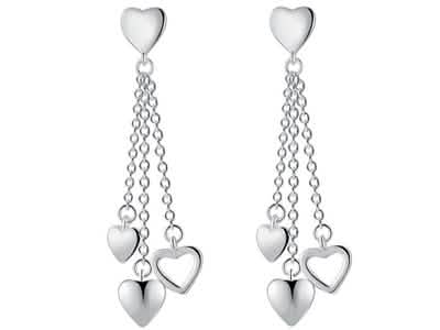 Long Dangling Heart Earrings in White Gold