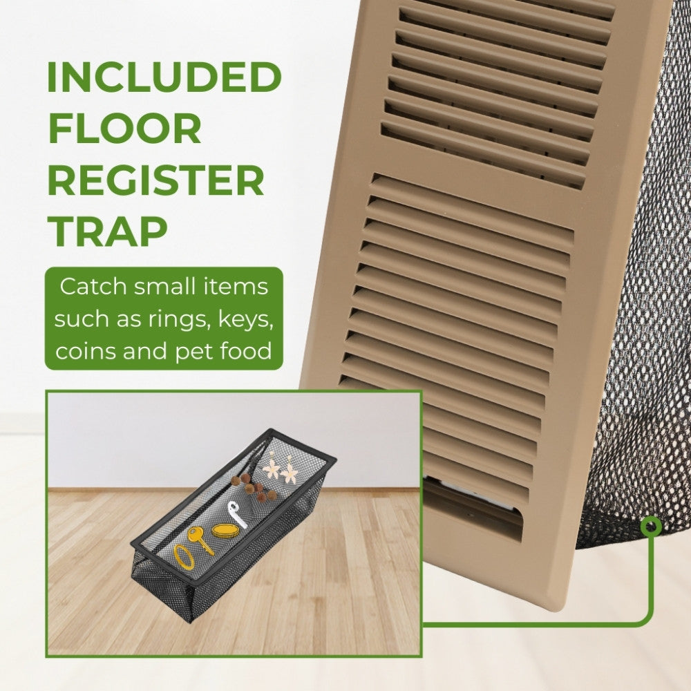 4x10 Steel Brown Floor Register – 2 Way Airflow, With Removable Mesh Filter, Dust & Bug Protection