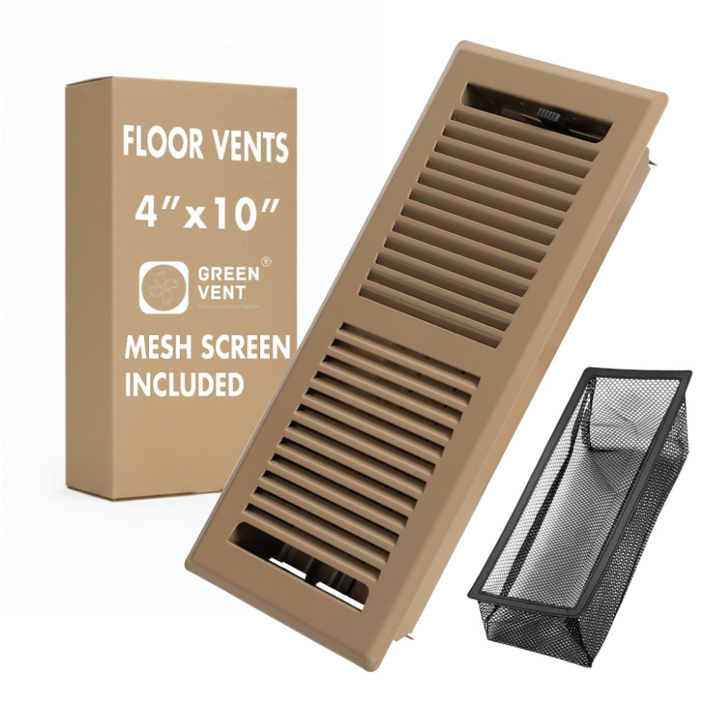 4x10 Steel Brown Floor Register – 2 Way Airflow, With Removable Mesh Filter, Dust & Bug Protection