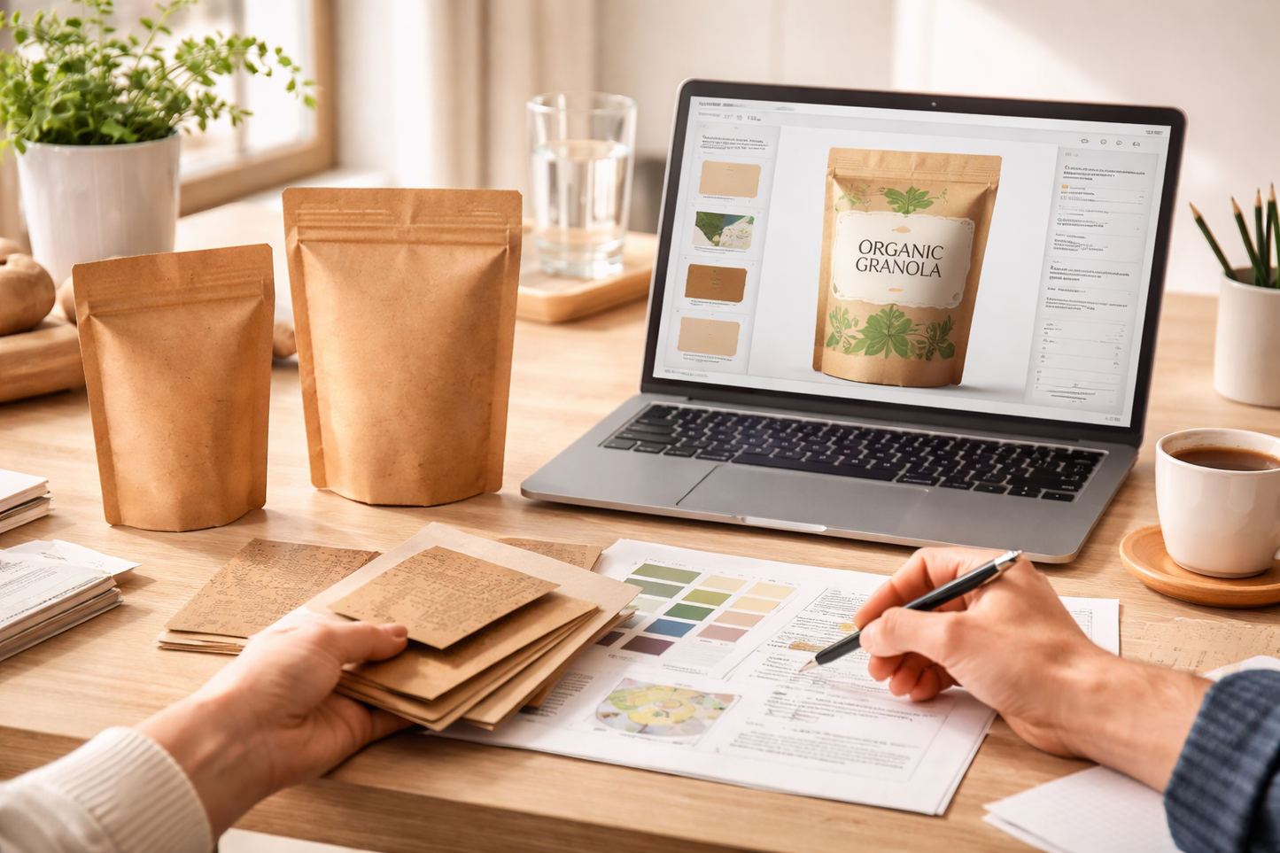 Custom Kraft Stand Up Pouches with Zipper | Food & Coffee