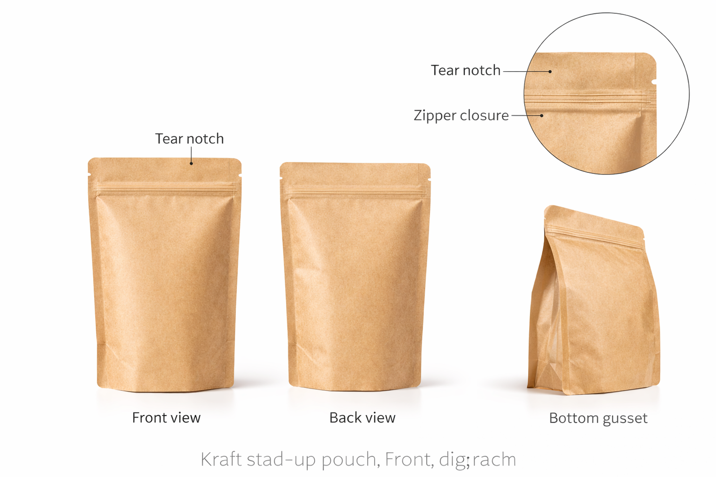 Custom Kraft Stand Up Pouches with Zipper | Food & Coffee