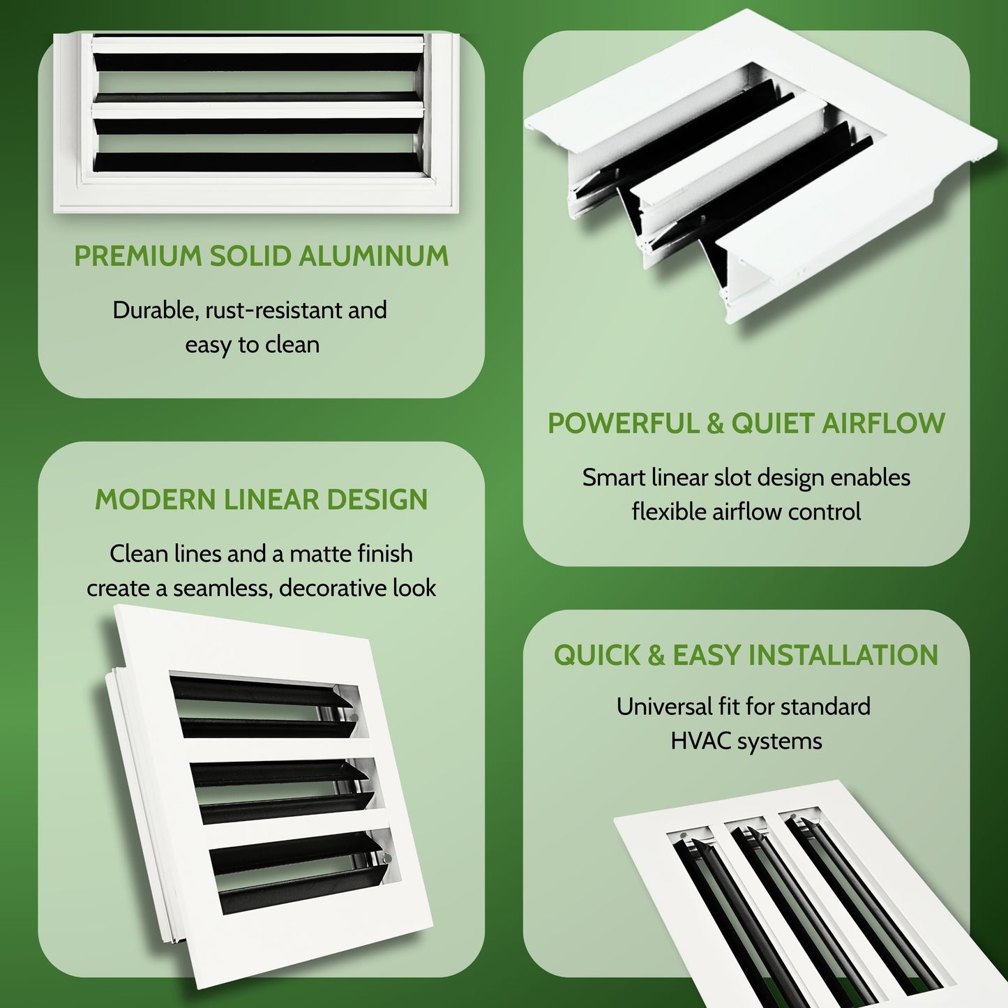 4x10 Air Vent Cover (Duct Opening) - White Aluminum Linear Slot Diffuser Type S