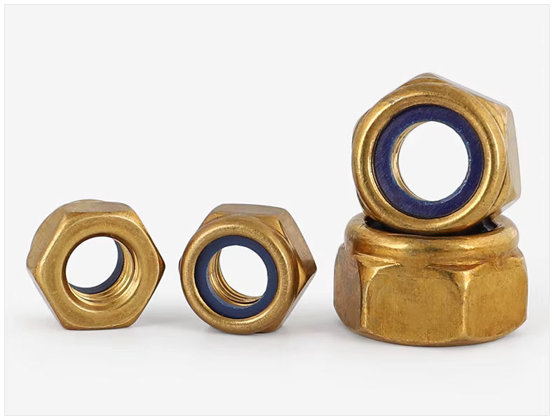 1/4-20 NYLON INSERT HEX LOCK NUT BRASS-100 Pack