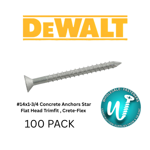 DeWalt #14X3-1/4 Concrete Anchors Star Head Crete-Flex 410 Stainless Steel-100 Pack