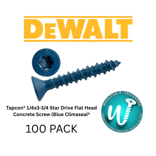 DeWalt 1/4X3-3/4 UltraCon+ Concrete Anchors Star Head Crete-Flex 410 Stainless Steel-500 Pack