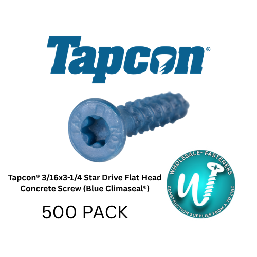Tapcon® 3/16X3-1/4 Star Drive Flat Head  Concrete Screw (Blue Climaseal®)-500 Pack