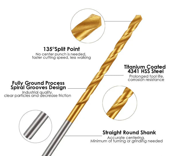 7/32 Titanium-Coated Twist Drill Bit HSS 4241 135° Split Point
