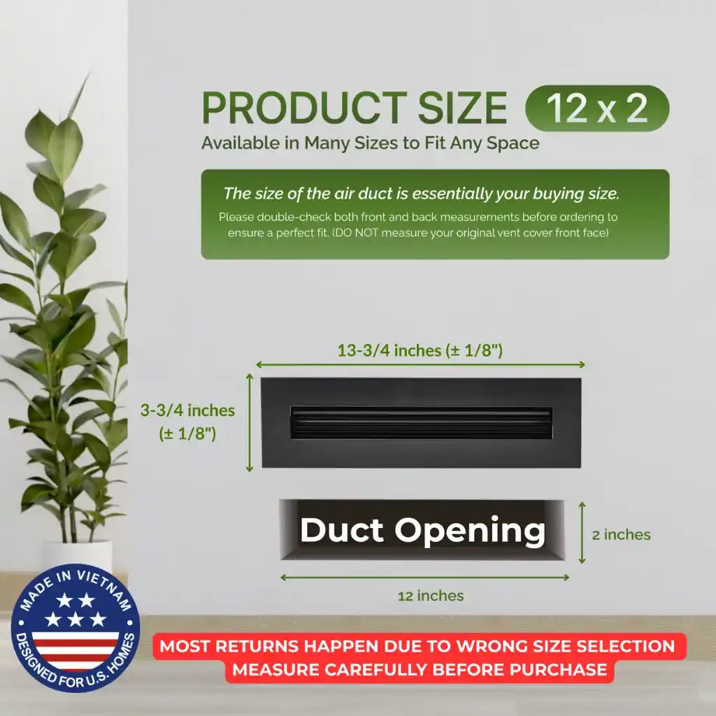 Aluminum Black Linear Slot Diffuser 12x2 (Duct Opening) - Modern Air Vent Cover