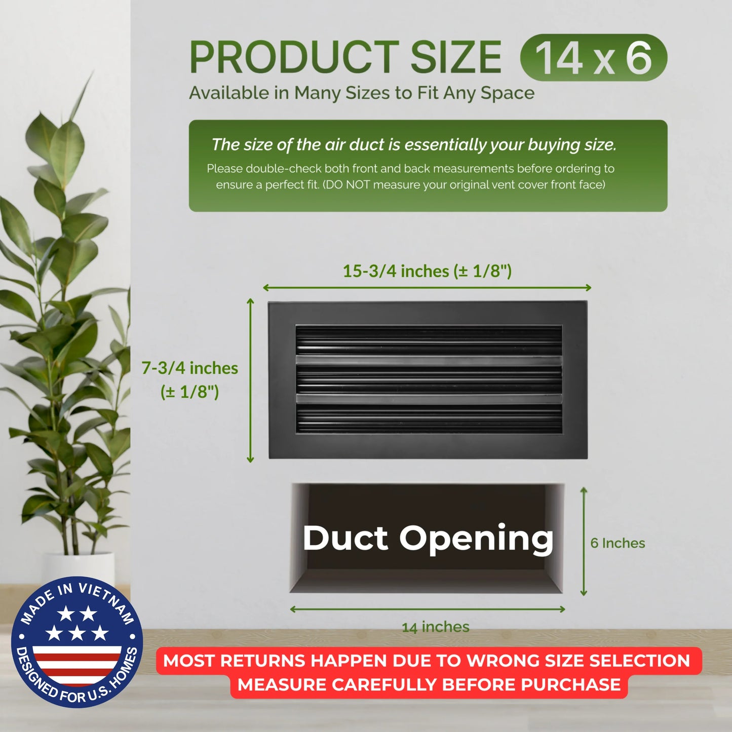 Aluminum Black Linear Slot Diffuser 14x6 (Duct Opening) - Modern Air Vent Cover