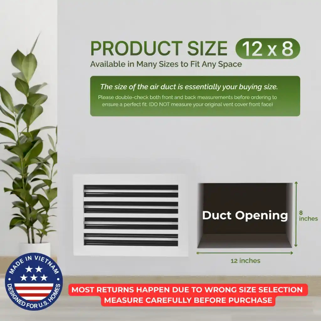 Aluminum White Linear Slot Diffuser 12x8 (Duct Opening)- Modern Air Vent Cover