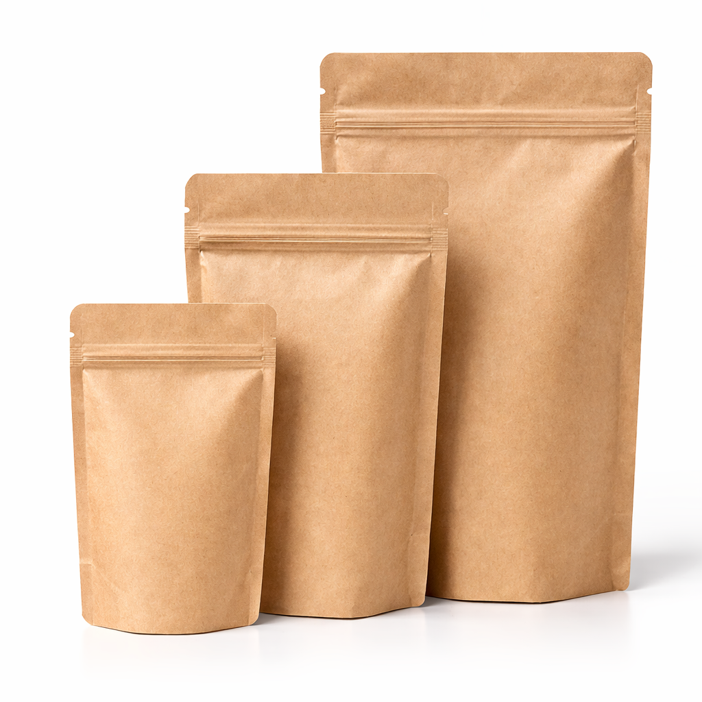 Custom Kraft Stand Up Pouches with Zipper | Food & Coffee