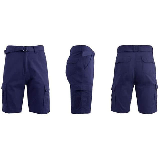 Men's 100% Cotton Belted Cargo Shorts - Assorted Colors and Sizes