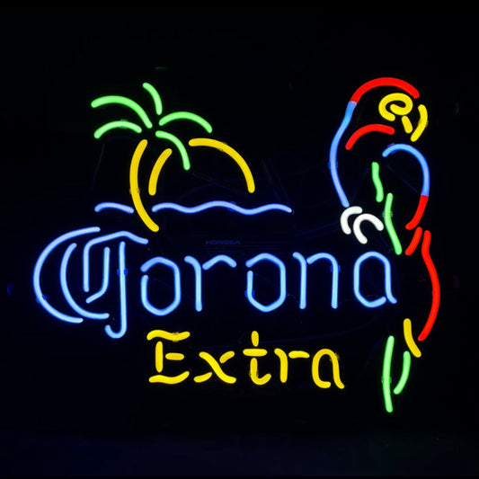 Palm Tree Parrot Corona Extra in Yellow Neon Sign Light