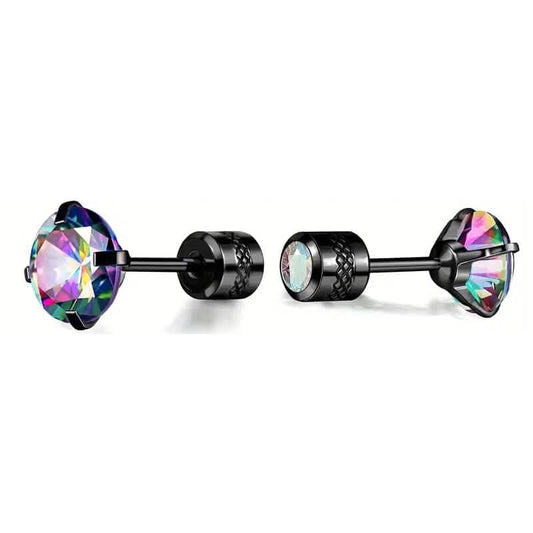 Cubic Zirconia Screw Back Stainless Steel Stud Earrings