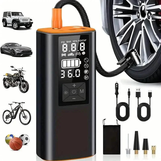 Portable Tire Inflator Air Compressor – 150 PSI Digital Air Pump with Light for Car, Bike & Motorcycle