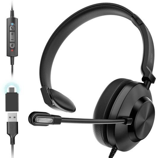 Delton 30Y Professional Wired Mono Computer Headset with Dual Noise Canceling Microphone