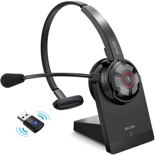Delton 50X Noise Canceling Bluetooth or Auto Pair USB Dongle Headset with Charging Dock
