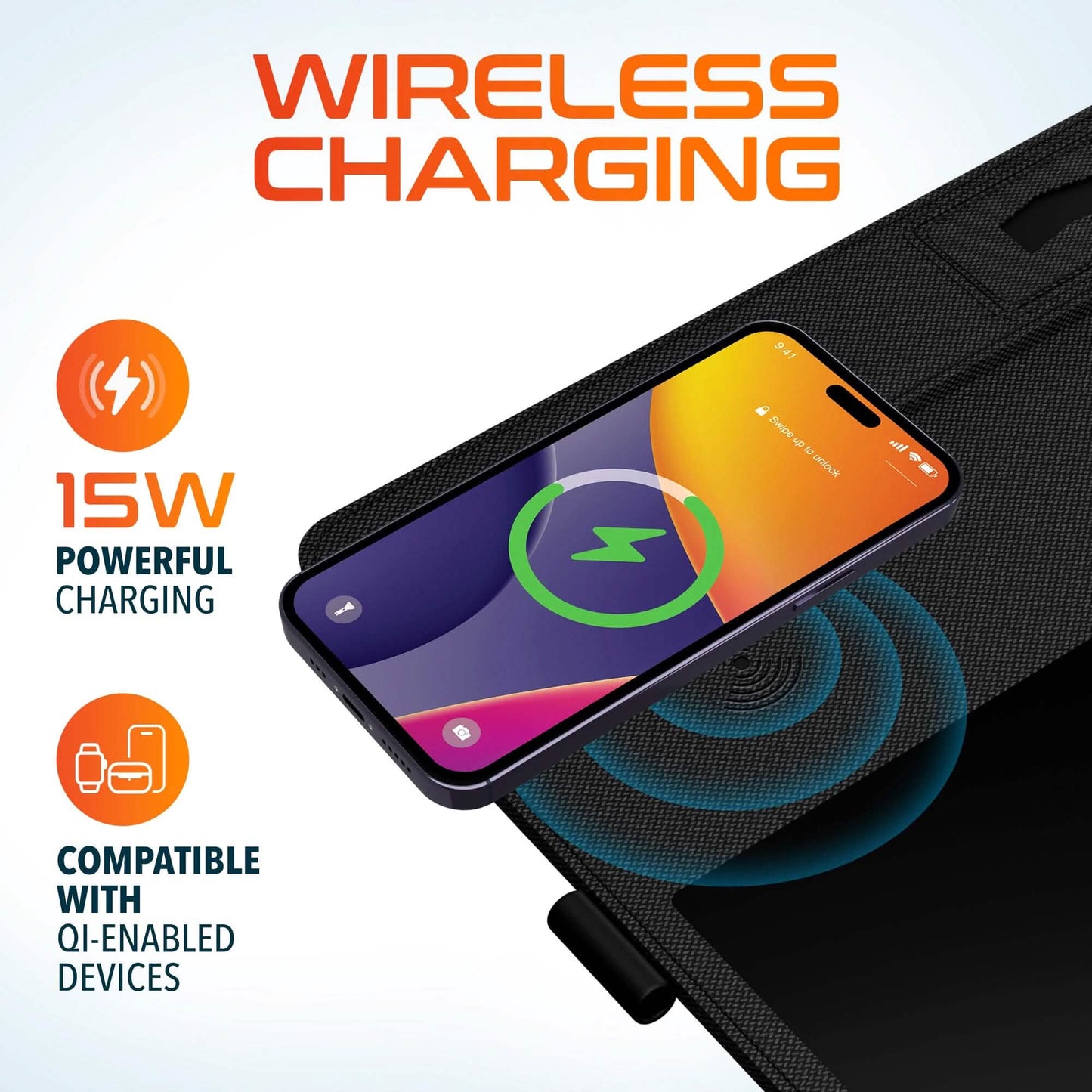 Delton D101 Wireless Charging Mouse Pad with Foldable Phone Stand & Writing Pad, Non-Slip Desk Mouse Mat 15W Wireless Charging Pad Qi Enabled Devices