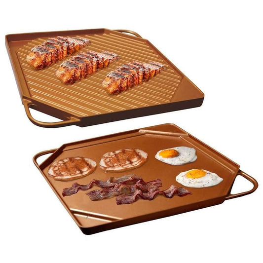 Dual-Sided Copper Griddle and Grill Pan