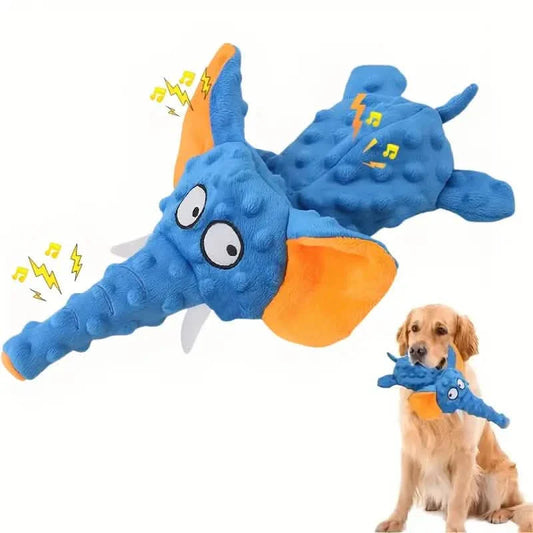 Durable Squeaky Elephant Plush Dog Toy - Bite-Resistant, Teeth Cleaning for All Breeds