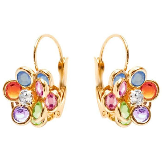 Flower Shaped Leverback Drop Earrings Made with Swarovski Crystals