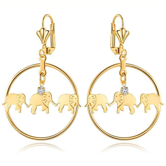 Gold Plated Elephant Dangle Earrings Made with Swarovski Crystals