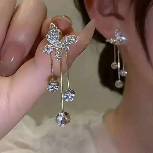 Golden-Tone Alloy Zirconia Dangle Earrings