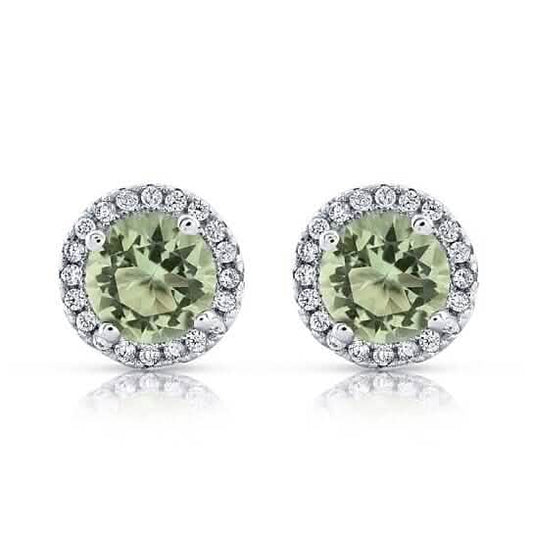 Halo Cz Green Earrings White Sterling Silver