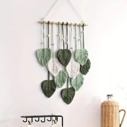 Handwoven Cotton Rope Leaf Tapestry