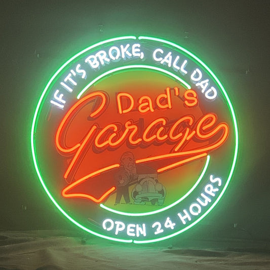 If It's Broken, Call Dad Dad's Garage Open 24 Hours Neon Sign Light
