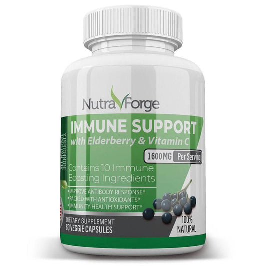 Immune Support Supplement with Elderberry, Vitamin C, Echinacea, Zinc, Garlic, Turmeric 1600mg NON GMO, GMP