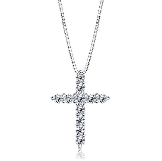 INALIS - 925 Sterling Silver Classic Cross Cubic Zirconia Necklace