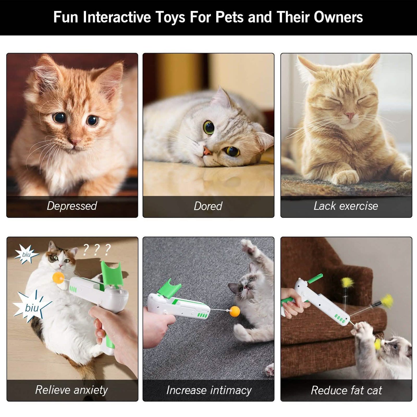 Interactive Cat Toy Gun Stick with Ball and Feather