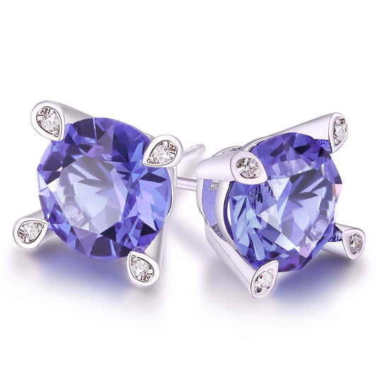 Lab Created Tanzanite Stud Earring in 18K White Gold Plating