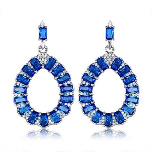 Lab-Created Teardrop Chandelier Earrings in Rhodium Plated