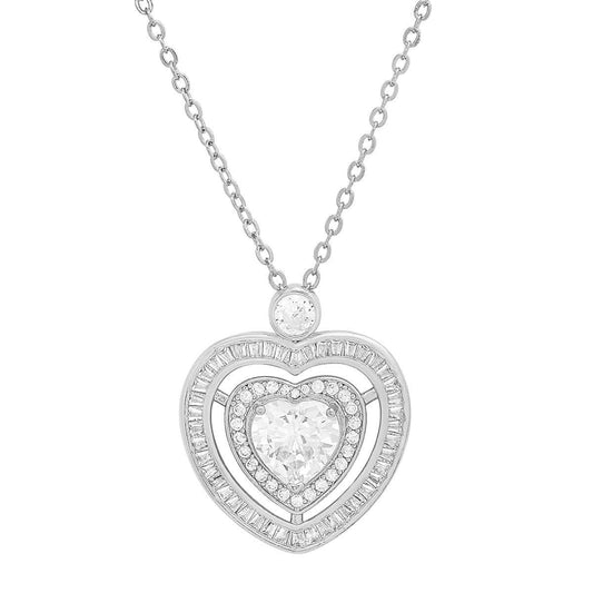 Ladies 18k Gold Plated Brass Simulated Diamonds Heart Pendant