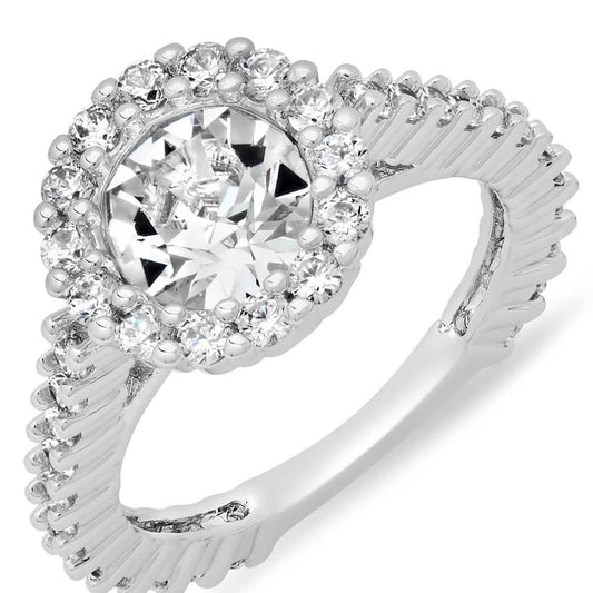 Ladies 18K White Gold Plated Brass Engagement Ring Adorned with Swarovski Crystals