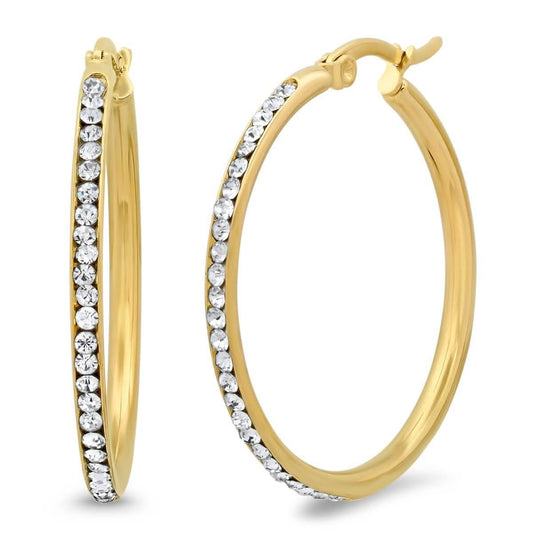 Ladies Stainless Steel And Simulated Diamonds Hoop Earrings