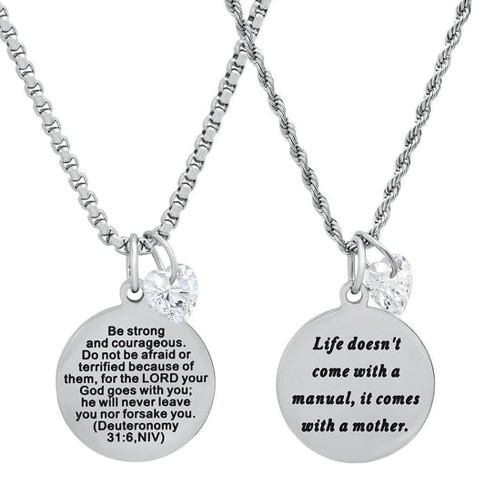 Ladies Stainless Steel Round Pendant Adorned with Heart Shape Swarovski Crystal Charm