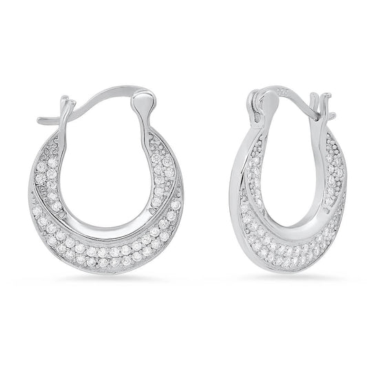 Ladies Sterling Silver And Simulated Diamond Mini Door Knocker Earrings