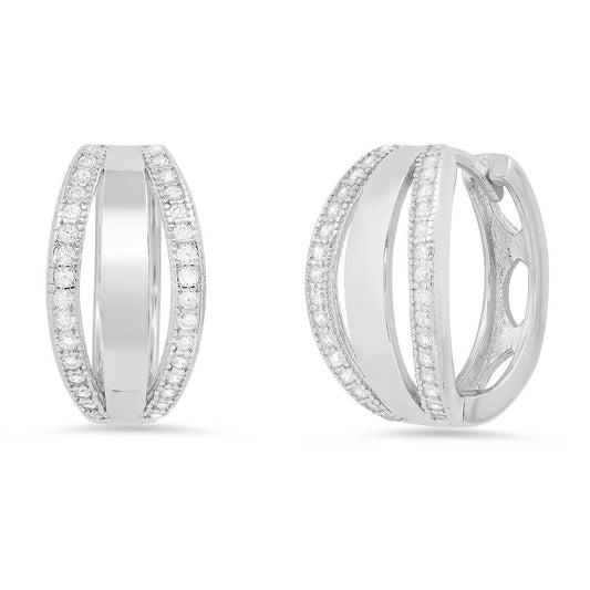 Ladies Sterling Silver And Simulated Diamonds Layered Huggies Earrings