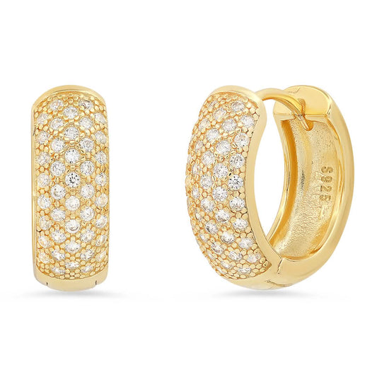 Ladies Sterling Silver and Simulated Diamonds Round Huggie Earrings