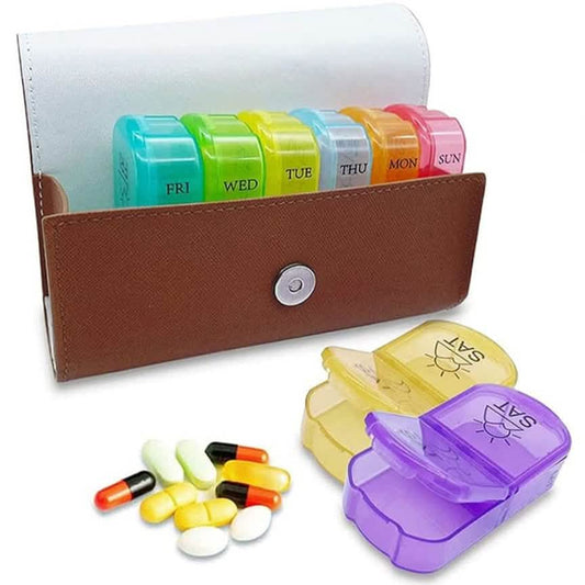 Large Daily Pill Box Medicine Organizer with PU Leather Case