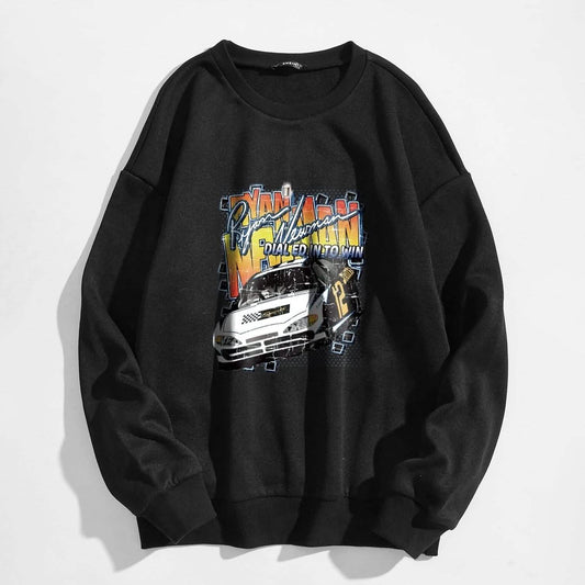 Letter and Car Print Oversized Sweatshirt