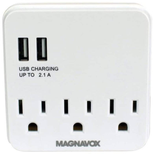 Magnavox Desk Top Multi-Functional Wall Outlet Surge Protector Charging Port
