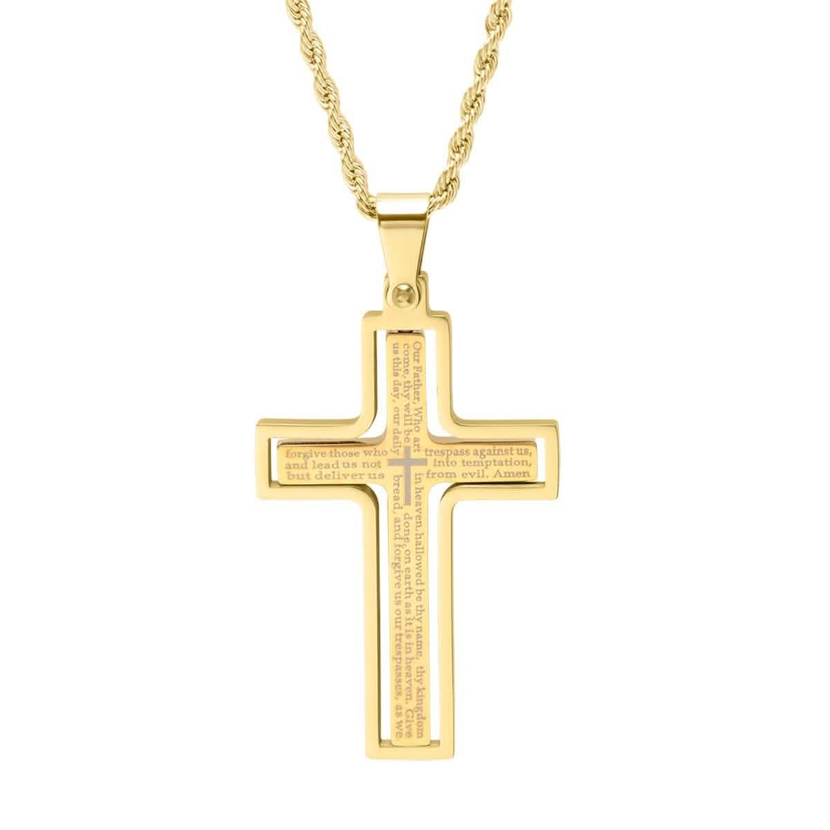 Men Stainless Steel Our Father English Prayer Rotating Cross Pendant