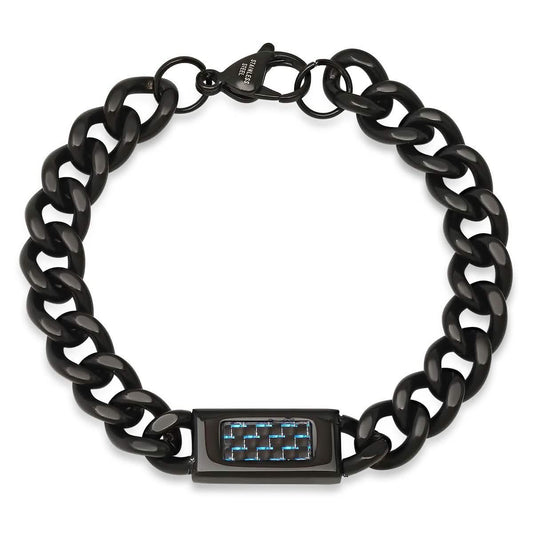 Men's Black IP Stainless Steel Cuban Link Chain ID Bracelet