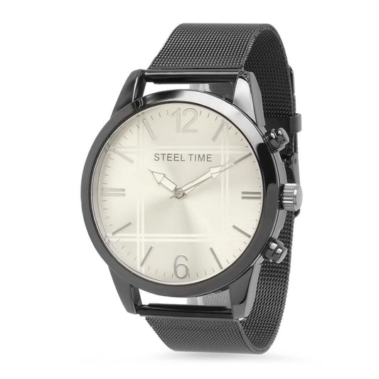 Men's Black Stainless Steel Mesh Strap Watch