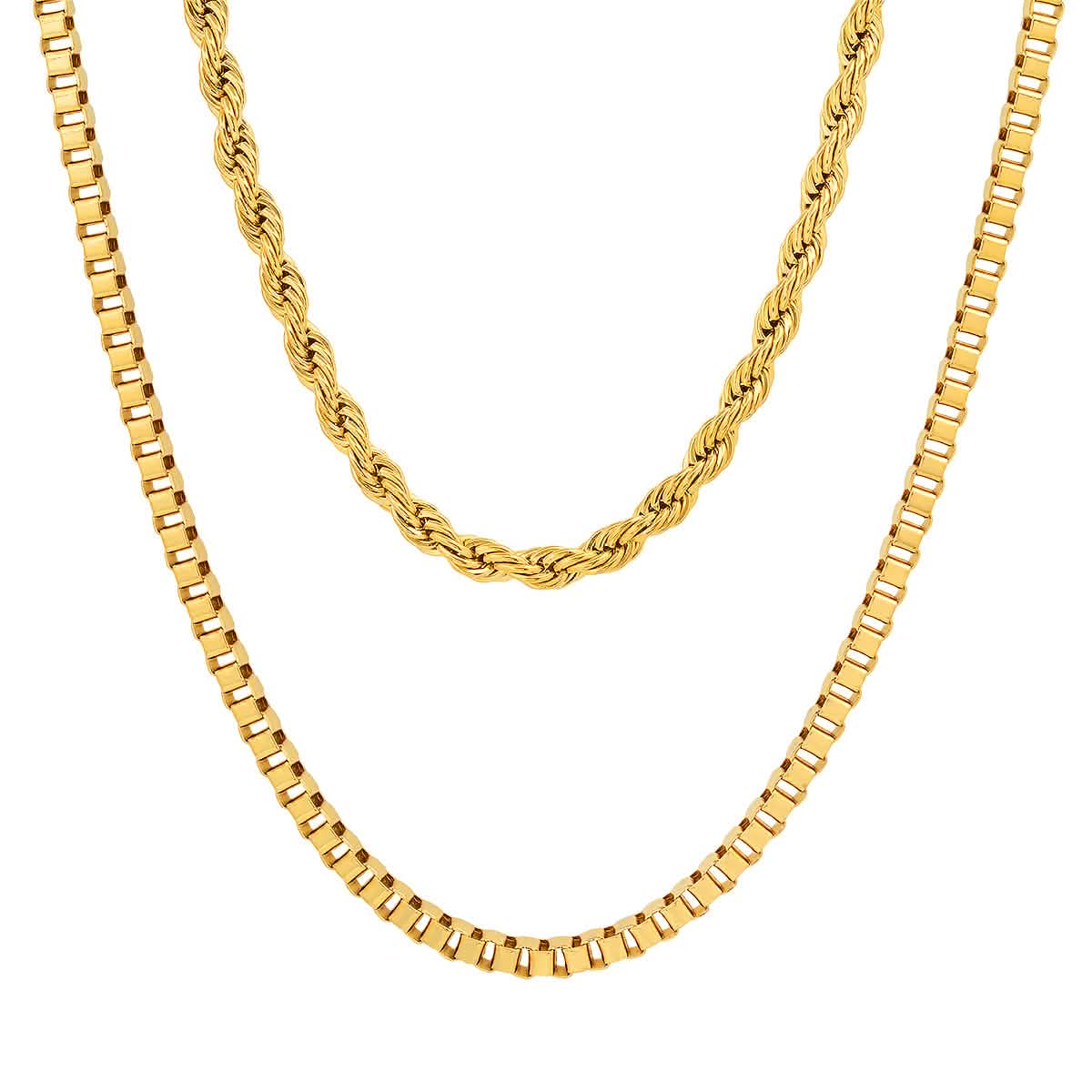 Men's Box Chain and Rope Chain Double Row Necklace